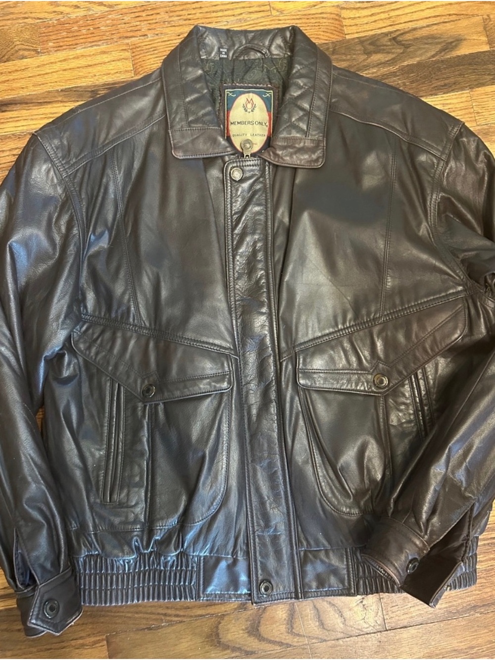 Members Only Dark Brown Leather Bomber Jacket